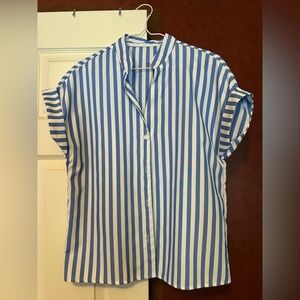SHEIN Blue and White Striped Women's Button Down Shirt